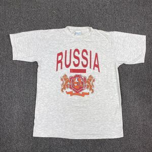 VTG RUSSIA T Shirt Single Stitch Gray Short Sleeve Logo Print Size Large